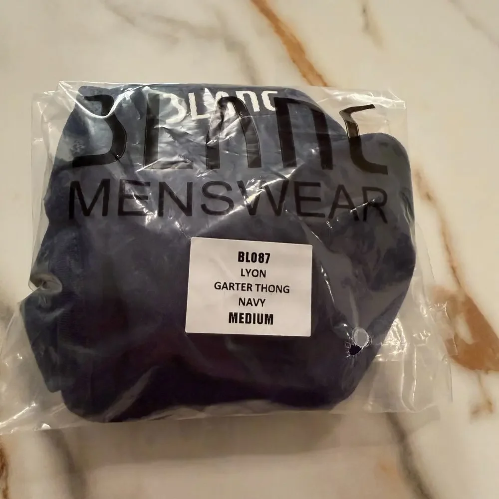 NEW Blanc Menswear Cotton BL087 Lyon Garter Thong Color Navy Blue Size Medium